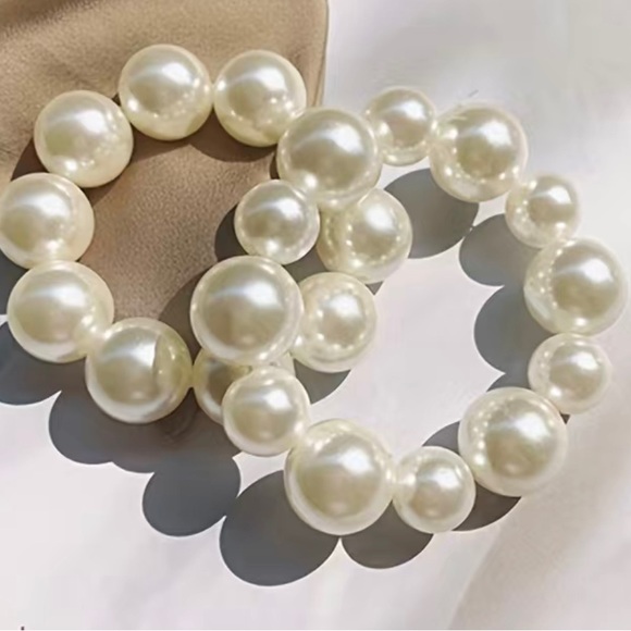 Faux Pearl Hair Tie Scrunchie Simple Elegant Decorative Rubber Band Bracelet Hai - Picture 4 of 8